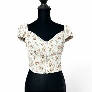 Floral White Crop Top M